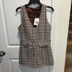 New with tags Forever 21 Jumpsuit Shorts Romper Brown Houndstooth